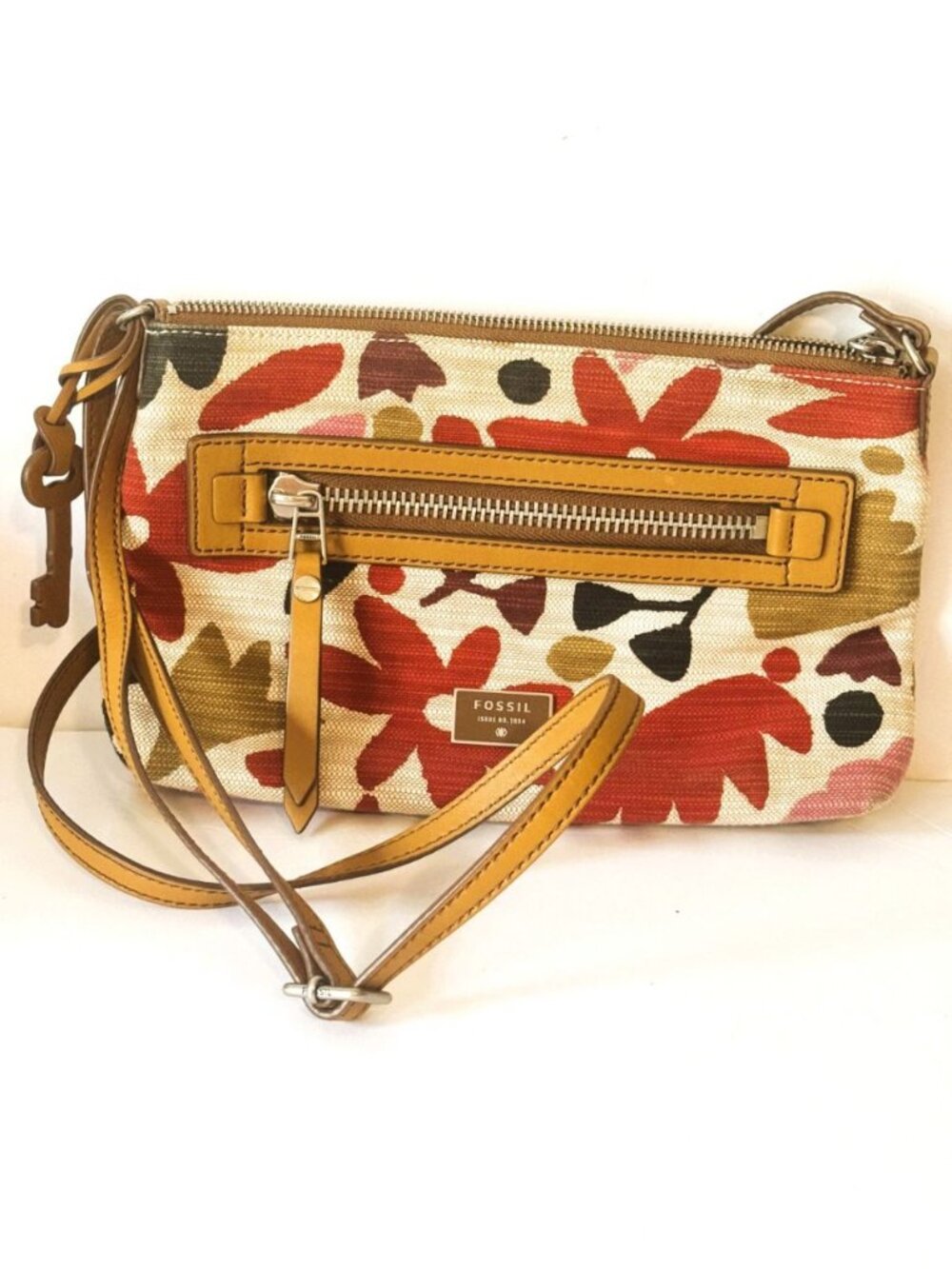 Fossil Dawson Floral Crossbody Bag Purse Canvas Small Shoulder Bag